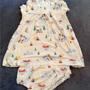 Girls Cream Camping Print Dress Set